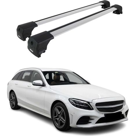 OMAC Aluminium Dachträger Querträger für Mercedes C Klasse Kombi S205 2014-2021 – City Crash – ISO/PAS 11154:2006 – Abschließbar – Max. 75kg – 2 Stangen Silber (1/5)