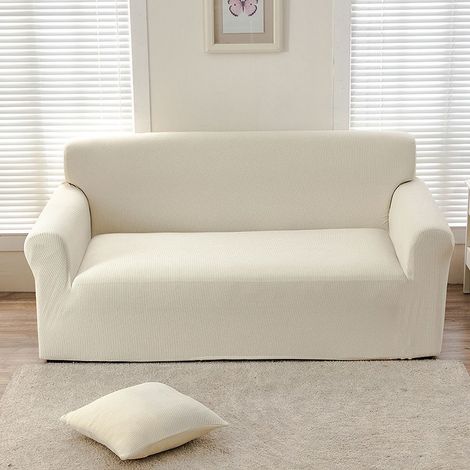 Housse de canapé extensible en spandex, housse de canapé antidérapante, protection élastique pour canapé, protection anti-taches pour animaux (chats et chiens) (2 places, beige) (1/5)