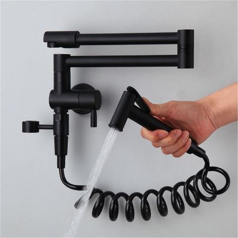 Robinet de remplissage de pot Robinet de cuisine pliable cuisine évier de cuisine robinet en laiton noir / doré / chromé 360 degrés unique mur de bidet rotatif mural Robinet pliant ( Color : B with ha (1/5)