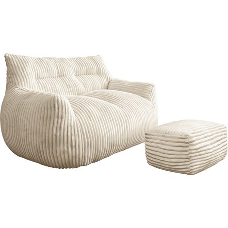 Fauteuil pouf double grande taille en fausse fourrure avec repose-pieds pour salon, chambre ou balcon (1/5)