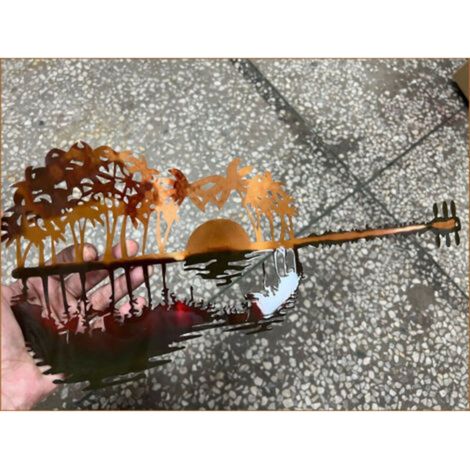 Décoration murale de guitare en métal, cadeaux de musique, décoration murale de musique, décor de coucher de soleil, cadeau de joueur de guitare pour les amateurs de musique, palmier, art mura (1/4)