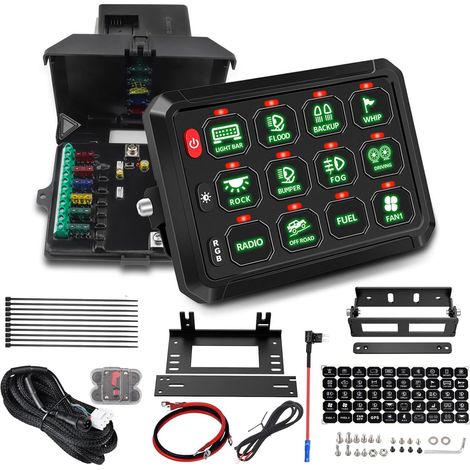 Interrupteur de panneau RGB 12Gang Interrupteur à Bascule 12V 24V circuit de contrôle universel système de relais faisceau de fusibles pour voiture camion bateau ATV UTV SUV (1/5)
