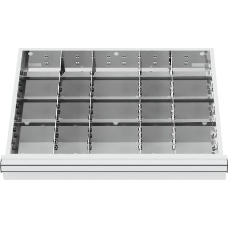 Compartimentage de tiroir STIER, séparations en métal, BLH 75 mm, dimensions intérieures 600x450 mm, 20 casiers