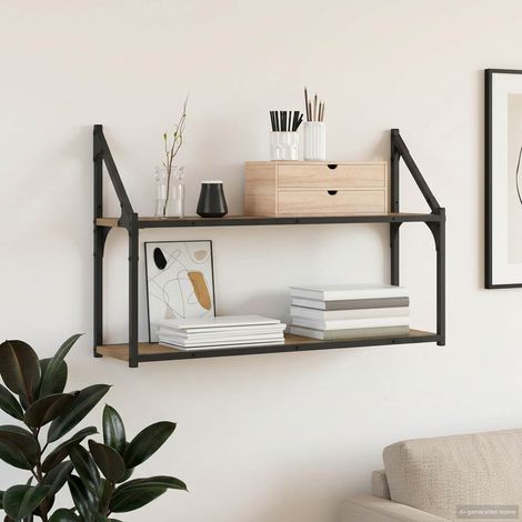 vidaXL Scaffale da parete A parete Rovere artigianale 80 x 21 x 51 cm (1/5)