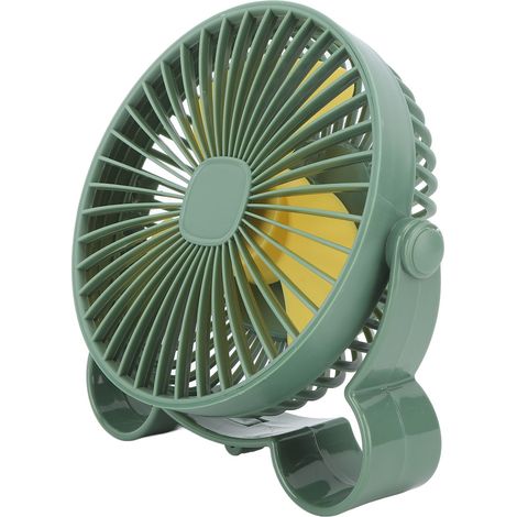 Ventilateur de bureau USB, petit ventilateur de bureau à 3 vitesses, portable et rechargeable, avec crochet caché, pour la maison, le bureau et l'extérieur (vert). (1/5)