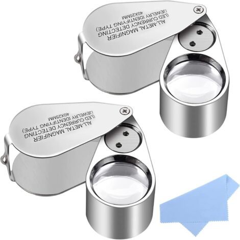 Lot de 2 loupes de bijoutier pliables en métal 40x avec LED (détection de devises et identification de bijoux) (1/5)