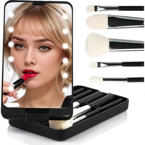Opbergspiegel met make-upborstels 5-in-1 - Oplaadbaar - Variabele lichtintensiteit - Draagbare spiegel met lichtinval - Flexibel (1/3)