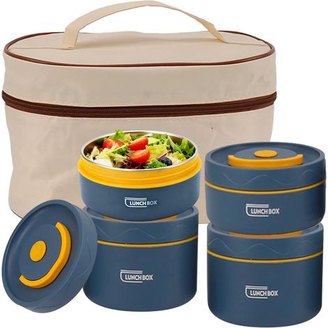 Ensemble de Récipients à Déjeuner Isolés, Boîte à Déjeuner Bento Empilable Portable, Récipient Alimentaire Thermique, Pot de Nourriture Chaude à Large Bouche Avec Sac(4 PIÈCES) (1/5)