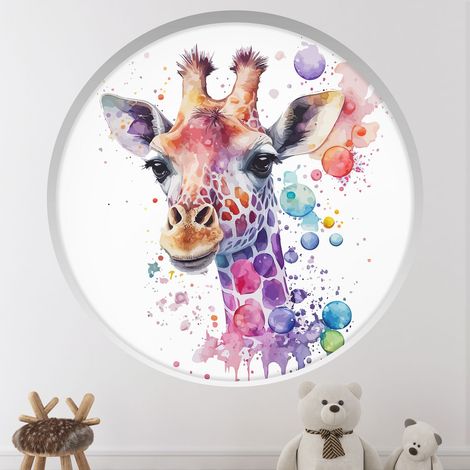 Stickers Trompe l'oeil Arche ronde Enfants - Girafe - Diamètre 30 cm (1/4)
