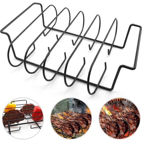 Support à côtes de porc pour barbecue, grille en métal antiadhésive, accessoire de cuisson extérieur, ustensile de cuisine durable pour grillades. (1/5)