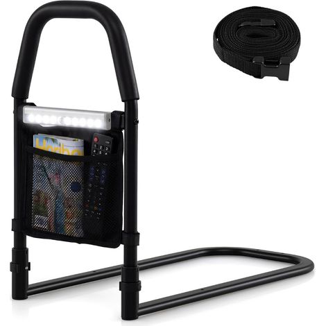 Barrière de lit 61 x 28 x 52,5 cm sécurité renforcée avec rangement et lumière LED en métal noir