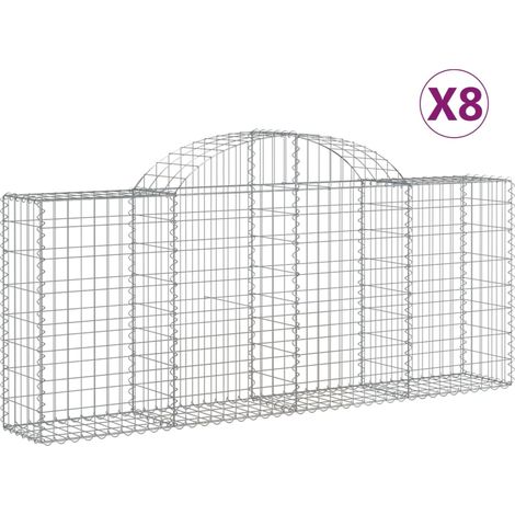 Set 8 cestini per gabbioni recinzione a gabbia muro di contenimento ad arco 200 x 30 x 80/100 cm ferro zincato Argento 020041168
