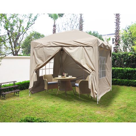 Greenbay Garden Pop Up Gazebo Party Tent Canopy With 4 Sidewalls and Carrying Bag Beige 2x2M