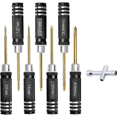 Kit d'outils RC comprenant des tournevis hexagonaux de 0,9 mm, 1,27 mm, 1,5 mm, 2 mm et 2,5 mm, ainsi que des tournevis cruciformes de 3 mm et 4 mm pour Traxxas Axial SCX24 (1/5)