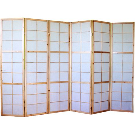 Décoshop26 – Paravent 6 panneaux en bois naturel et papier de riz 175x264cm – Charnières double-sens – Décoration intérieure – PAR06036 (1/4)