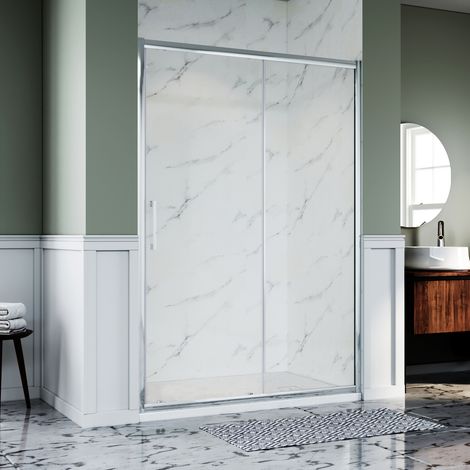 ELEGANT 1400mm Bath Cabin Modern Design Sliding Shower Cubicle 8mm Nano Coated Glass Shower Enclosure with 1400x800mm Shower Tray and Waste Trap (1/4)