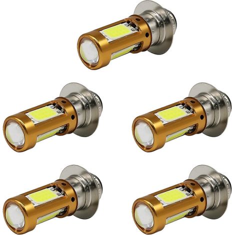 Lote de 5 bombillas LED H6M PX15D P15D para moto, scooter y ciclomotor, ruta/cruce, blancas, 1500 lm, 12-30 V