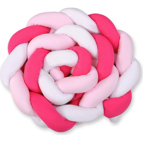 Protector de cuna trenzado XXL - blanco-rosa oscuro - rosa (1/5)