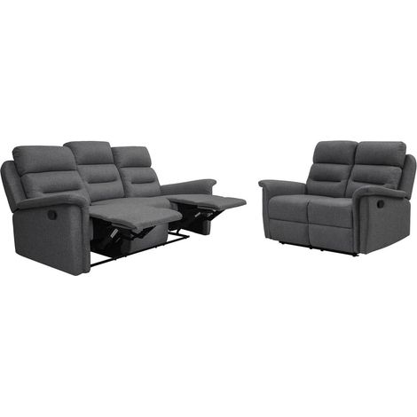RELAXXO - Ensemble canapés relax manuels LÉON 3 + 2 places en tissu gris foncé