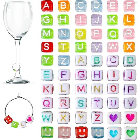 Weinglas-Anhänger Set mit Buchstaben & Herzen, 360 Teile (1/5)