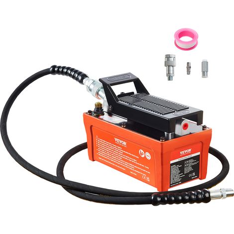 VEVOR Pompe Hydraulique a Air 700 bar Pompe Hydraulique Pneumatique a Pied Capacite du Reservoir 1,6 L Sortie deHuile 0,95 cm Entree deAir 0,64 cm Tuyau 2 m pour Carrosserie Postes de Traction, Orange