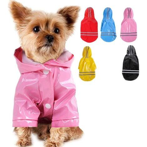 QORVA-Imperméable pour animaux de compagnie rose taille S longueur du dos 22 cm 1 pièce avec capuche imperméable réfléchissante imperméable PU (1/5)