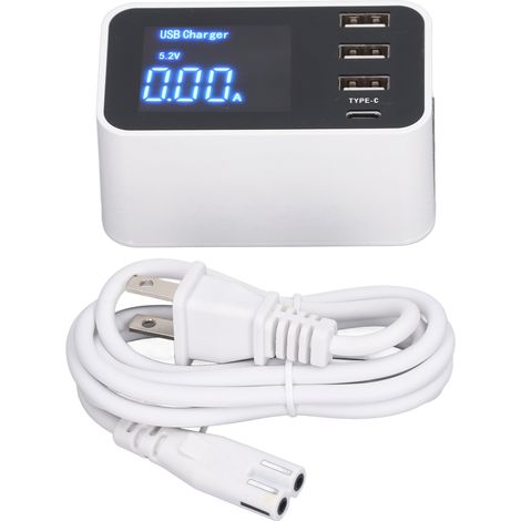3-Port-USB-Typ-C-Ladegerät mit LED-Anzeige, 2,4-A-Digitalanzeige, Wechselstrom 100–240 V, zum Laden, US-Stecker (1/5)