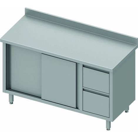 Meuble Bas Inox Avec Dosseret - Porte Coulissante à Gauche & 2 Tiroirs - Gamme 700 - Stalgast