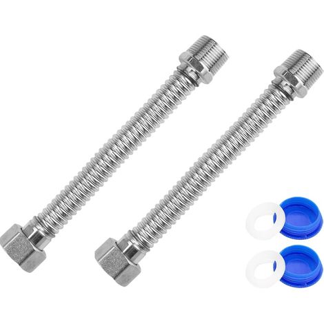 2 Pièces Tuyau Flexible Ondule en Acier Inoxydable, G3/4 DN20 Tuyau de Raccordement Universel en Acier Inoxydable, pour Chauffe-eau, Connecteur Plomberie, Salle de Bain Tuyau, Tube D'eau Chaude (1/5)