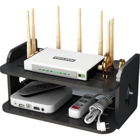 Boîte de rangement murale pour routeur TV multimédia pour décodeurs de câbles. routeurs. télécommandes. consoles de jeux et composants TV.1pcs-noir，30CM (1/5)