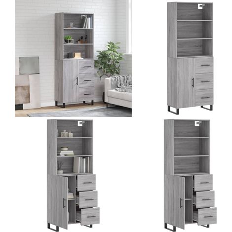 Buffet haut Sonoma gris 69,5x34x180 cm Bois d'ingénierie - Buffet Design Moderne - Meuble Rangement - Armoire Cuisine - Commode Salon - Étagère Murale - Home & Living (1/5)