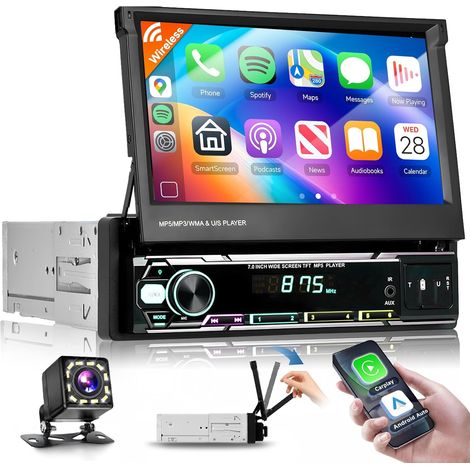 Autoradio 1 DIN sans Fil avec écran 7 Pouces Extensible manuellement,Radio 1 DIN AM/FM/RDS avec Bluetooth GPS/Navi,caméra de recul,Commandes au Volant (1/5)