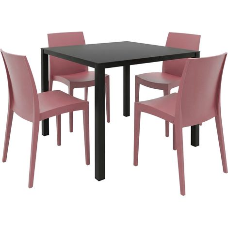 Grandsoleil Garten-Essgruppe Brunch/Venice 4 Personen Stahl/Kunststoff marsalarot/schwarz Sitzgruppe