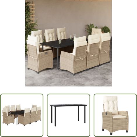 vidaXL Gartenstuhl -  9-tlg. Garten-Essgruppe mit Kissen Beige Poly Rattan (1/5)