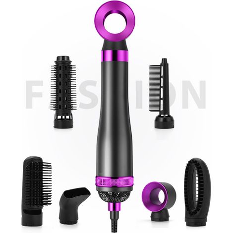 Brosse à sèche-cheveux Air Curler amovible Kit pour sécher les curling Lisseur à cheveux 6 en 1 Rose (1/4)