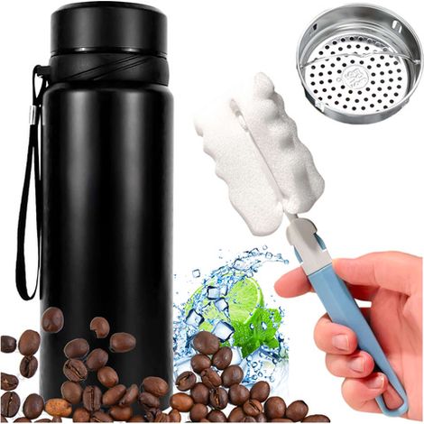 Termo de 1 litro para café, té o yerba mate con infusor, colador, acero inoxidable Alogy grande, color negro + cepillo de limpieza. (1/5)