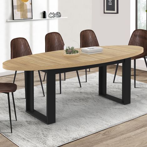 Mesa de comedor oval PHOENIX 200 cm madera y negro (1/5)