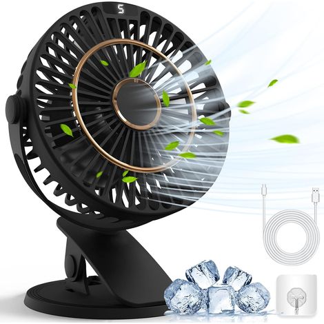 Mini ventilateur compact, à pince, de table, USB, silencieux, avec 5 vitesses, rotation à 720°, portable, idéal pour la maison, le bureau, l'extérieur et les voyages.