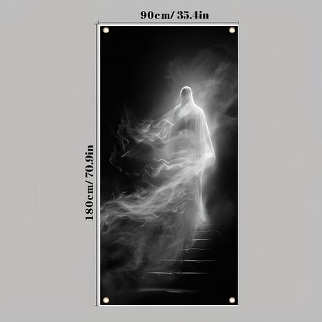 Décoration de porte d'Halloween, rideau de salle de bain Faucheuse, bannière décorative tête de mort effrayante - 90 x 180 cm (perforée + ruban) - Style 26