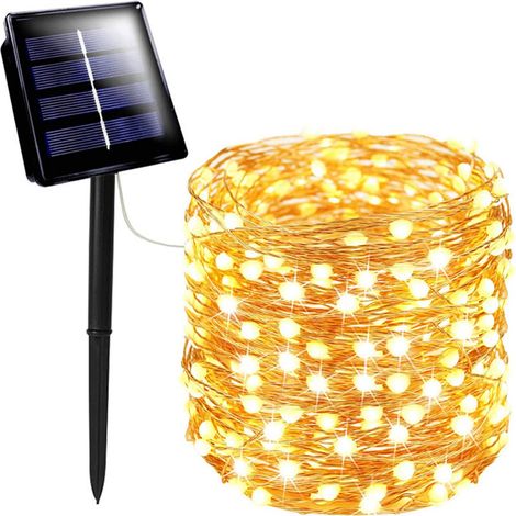 10 m lange Solar-Lichterkette mit 100 LEDs, wasserdichtem Kupferdraht, für Garten, Hof oder Villa. Ideal zur Außendekoration. (1/5)