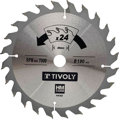 Tivoly • Hoja de sierra circular • Ø190mm • 24 dientes de carburo • Corte rápido • Para sierra portátil • Para cortar madera • Para cortar yeso (1/2)