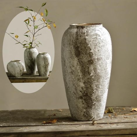 Grand vase rustique en céramique Décoration de ferme vintage, grands vases en terre cuite pour salon, entrée, centre de table, poterie en terre cuite (C-35 cm) (1/5)