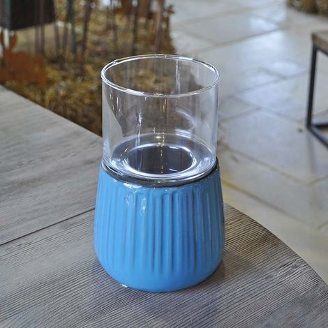 Bougeoir verre bleu azur 12x19cm (1/2)