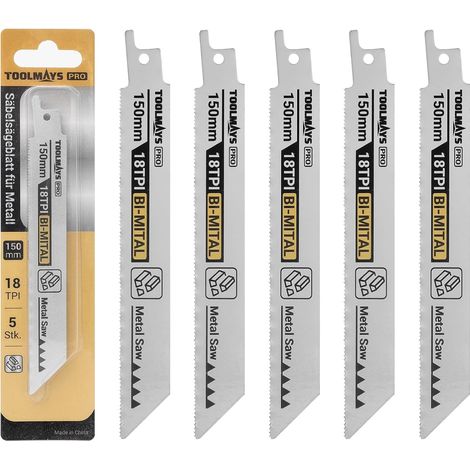 Jeu de 5 Lame Scie Sabre pour Métal, 150 mm 18 TPI  Lames Bimétal Acier pour Coupes Rapides et Propres, Accessoires de Scie Sabre Bi-métal (1/5)