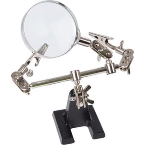 Velleman Dritte Hand mit Vergrößerungsglas, praktisch und flexibel, Dioptrie x 2.5, Edelstahl, 6 Kugelgelenke