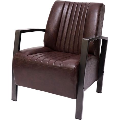 Sessel HHG-477, Loungesessel Polstersessel Relaxsessel, Metall Industriedesign, MVG-zertifiziert vintage braun