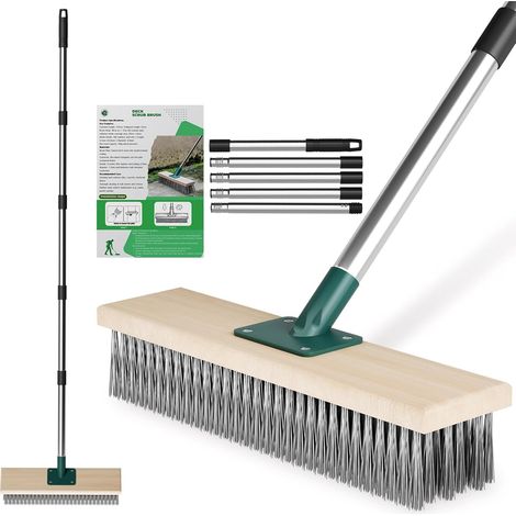 Balai métallique robuste avec manche de 144,8 cm de long, brosse métallique rigide pour enlever la mousse de mauvaises herbes, brosse à récurer le sol pour patio, terrasse, jardin, garage (1/5)