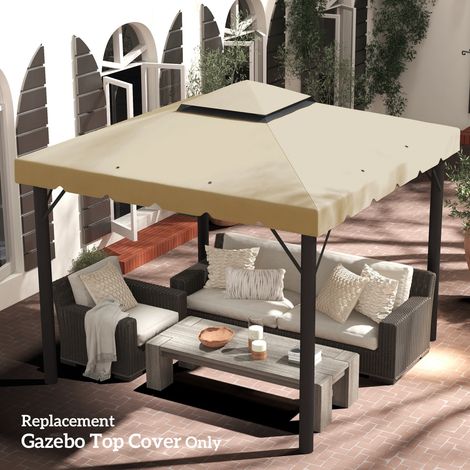 Toile de rechange pour pavillon tonnelle tente toit de remplacement gazebo de jardin tissu polyester 3 x 3 m beige