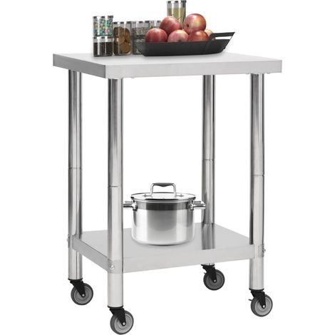 Table de travail de cuisine avec roues 60x45x85 cm Inox