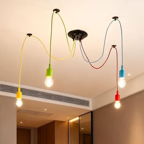 Pendant Light 4 Flames Vintage Chandelier Adjustable DIY E27 Dining Table Hanging Lamp Style Chandelier for Living Room Bedroom (5.2ft Cable Each) (1/5)